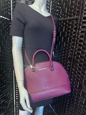 Anne Klein deep Burgundy domed satchel with removable Crossbody strap.